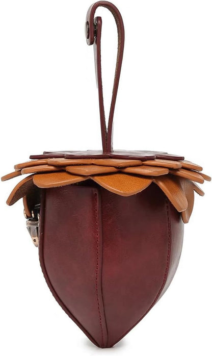 HOTAcorn Purse Novelty Acorn Shaped Coin Purse Vegan Leather Small Pouch Stylish Handbag Mini Retro Bag Gifts for Women Men Kids Daily Cosplay Party(Dark Brown)