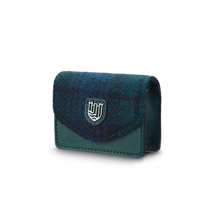 HOTIslander The Card Case - Made of Microfibre Leather & Harris Tweed, 4.13'x3.14' (Pink and Blue Tartan)