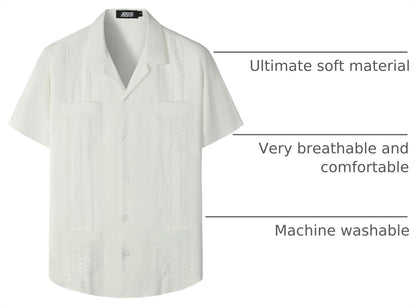 HOTJOGAL Mens Guayabera Shirts Cuban Short Sleeve Casual Button Down Beach Shirt