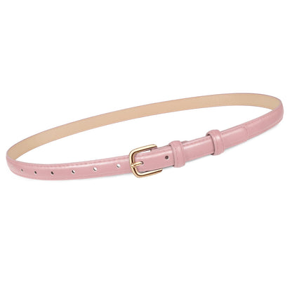 HOTJASGOOD Women Skinny Faux Leather Belt Thin Waist Belt for Women Jeans Dress Fashion Ladies Belt with Gold Buckle,21 Colors