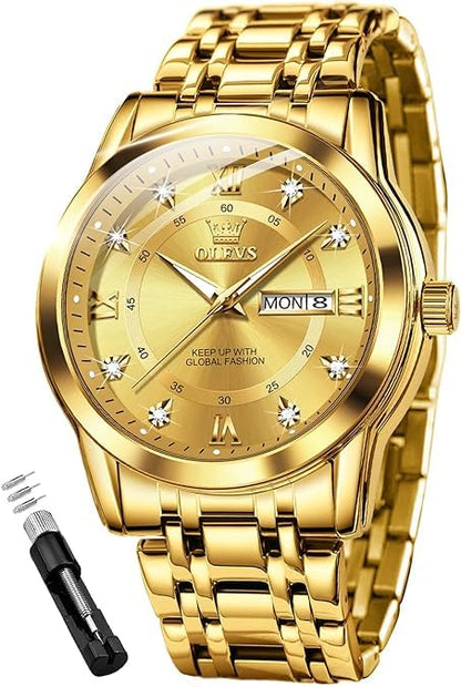 HOTOLEVS Men Watch Blue Gold Analog Quartz Stainless Steel Waterproof Luminous Date Luxury Casual Watch