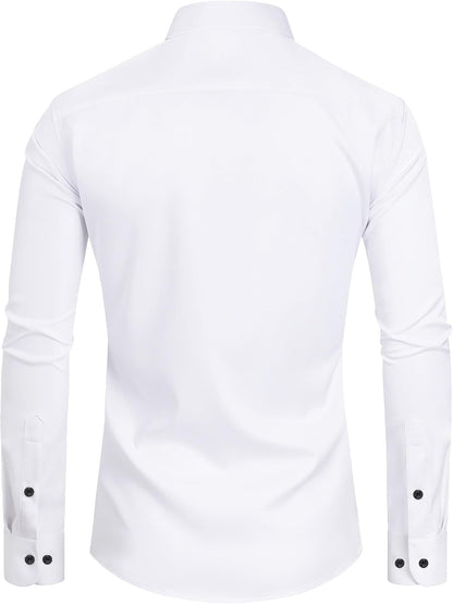 HOTJ.VER Men's Tuxedo Shirt Formal Dress Shirt Pleated Long Sleeve Button Down Shirts for Prom Party Wedding