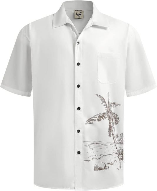 HOTHardaddy Men's Hawaiian Shirt Short Sleeves Coconut Printed Button Down Summer Beach Casual Shirts