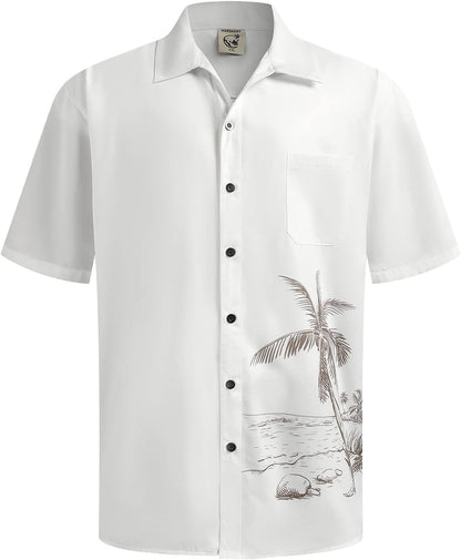 HOTHardaddy Men's Hawaiian Shirt Short Sleeves Coconut Printed Button Down Summer Beach Casual Shirts