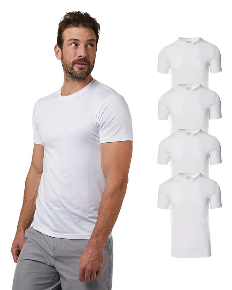 HOT32 Degrees Men's 4 Pack Cool Classic Crewneck T-Shirt, Anti-Odor, Quick Drying, 4-Way Stretch