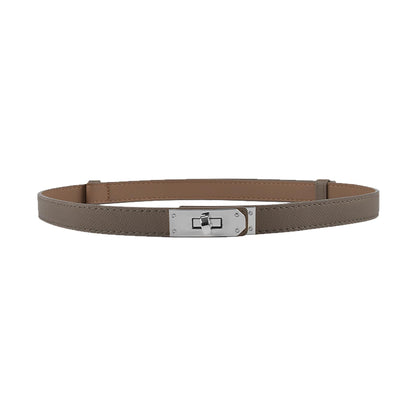 HOTANHAISHUILV Women's Skinny Leather Belt with Adjustable Golden Turn-Lock Buckle - Ideal for Dresses, Jeans, and Coats