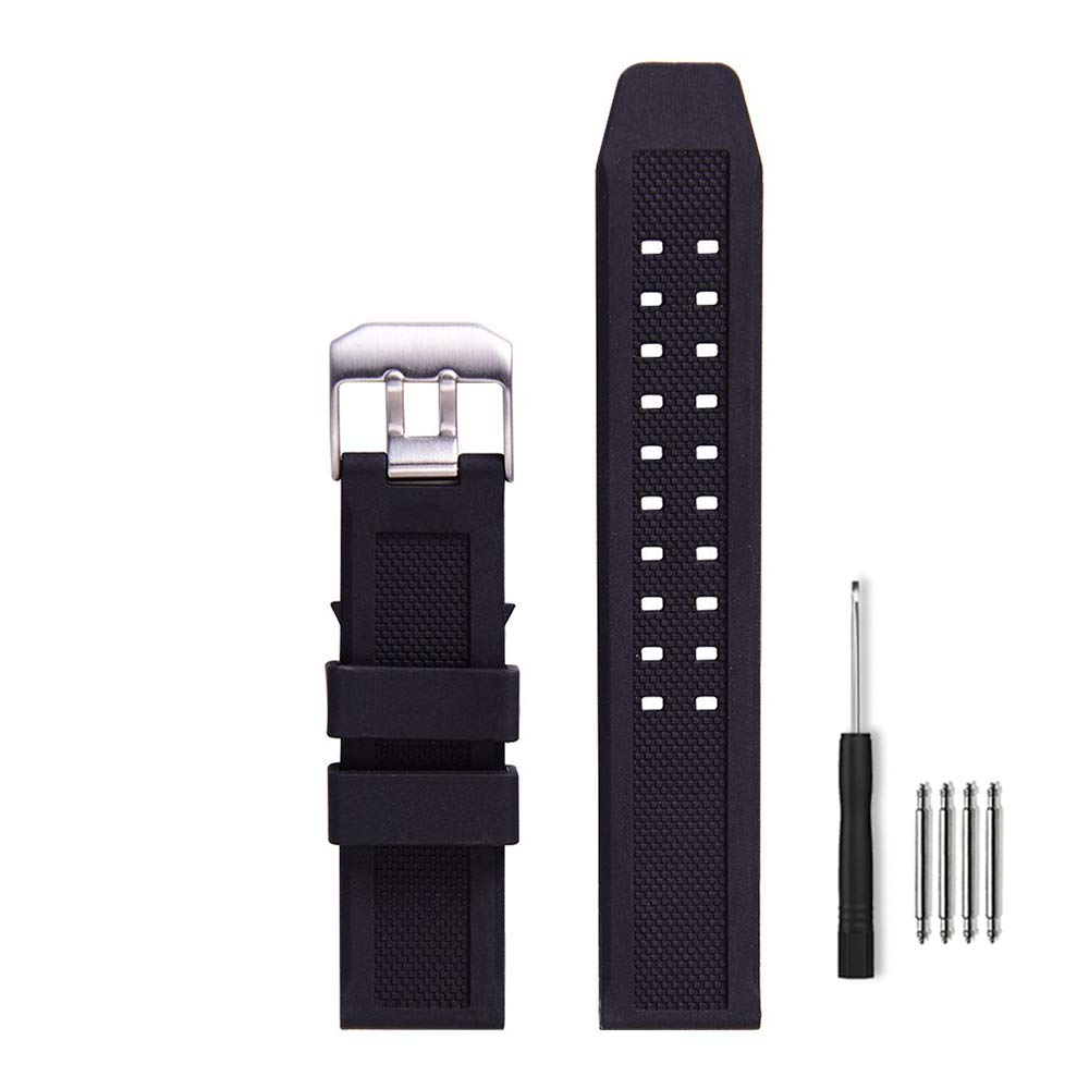 HOT23mm Rubber Watch Strap Fits 3050 8800 3950 Series Silicone Replacement Band with Black/Silver Buckle Waterproof (Black - Black Buckle)