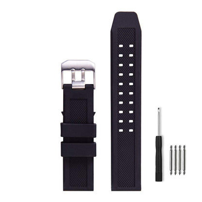 HOT23mm Rubber Watch Strap Fits 3050 8800 3950 Series Silicone Replacement Band with Black/Silver Buckle Waterproof (Black - Black Buckle)