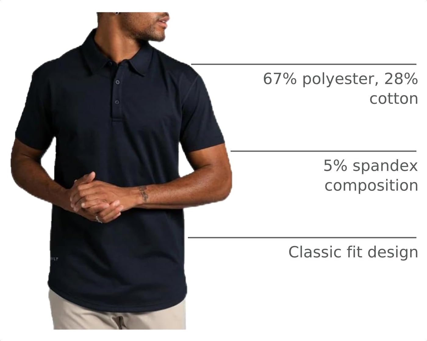 HOTBYLT Men's Drop-Cut Polo – Collared Casual Shirt for Men – Soft Polyester, Cotton, and Spandex Blend – Wrinkle Resistant
