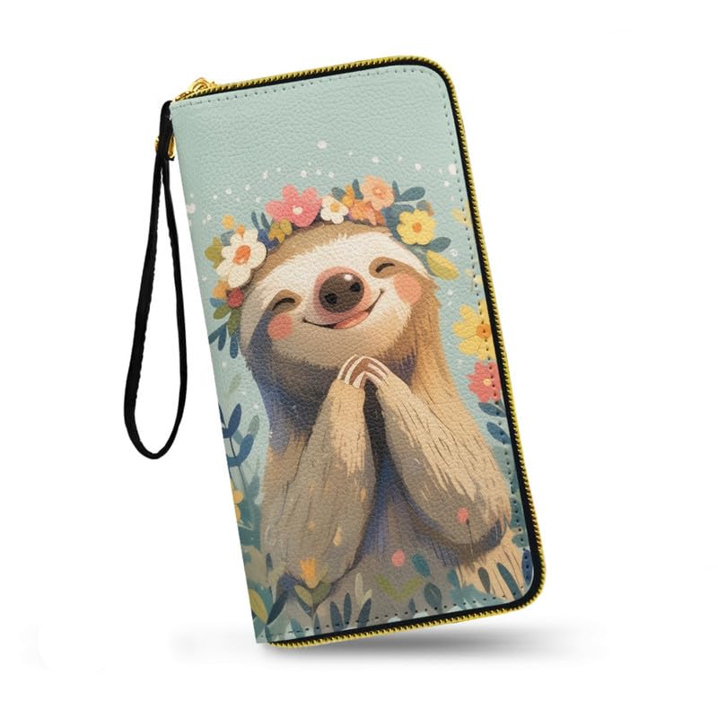 HOTMacaw Bird Lover Print Womens Wallet Leather Zip Around Wallet Tropical Forest Scarlet Macaw Parrot Long PU Leather Card Organizer Clutch with Wristlet