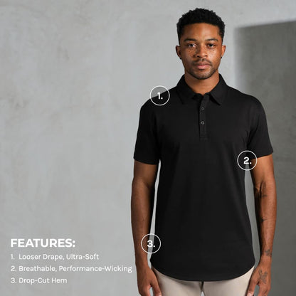 HOTBYLT Men's Drop-Cut Polo – Collared Casual Shirt for Men – Soft Polyester, Cotton, and Spandex Blend – Wrinkle Resistant