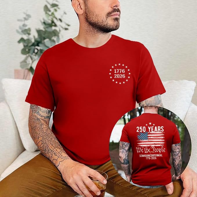 HOT250th Anniversary Shirts for Men 4th of July Shirt America Flag Patriotic Graphic Independence Day Casual Tops