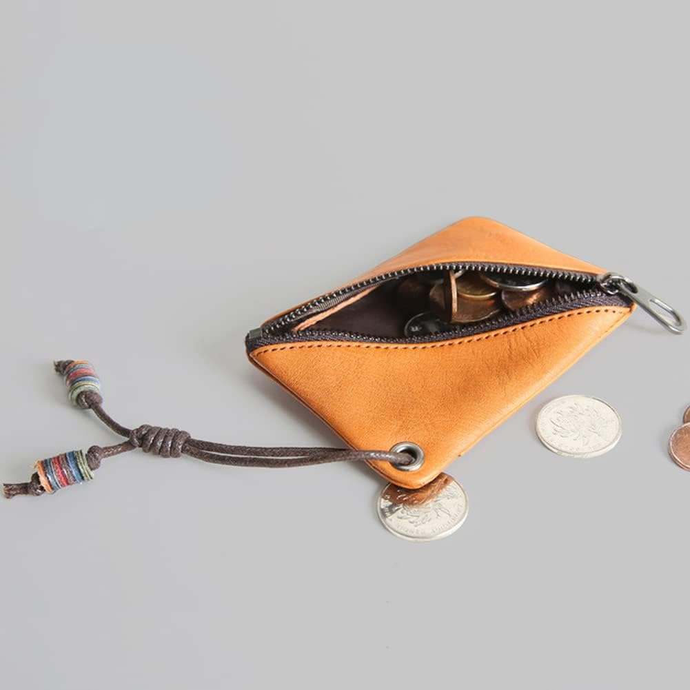 HOT1 Pcs Leather Mini Medieval Coin Pouch, Coin Organizer, Change Holder, Ultra Thin Genuine Leather Coin Purse,Leather zipper Pouch for Men & Women