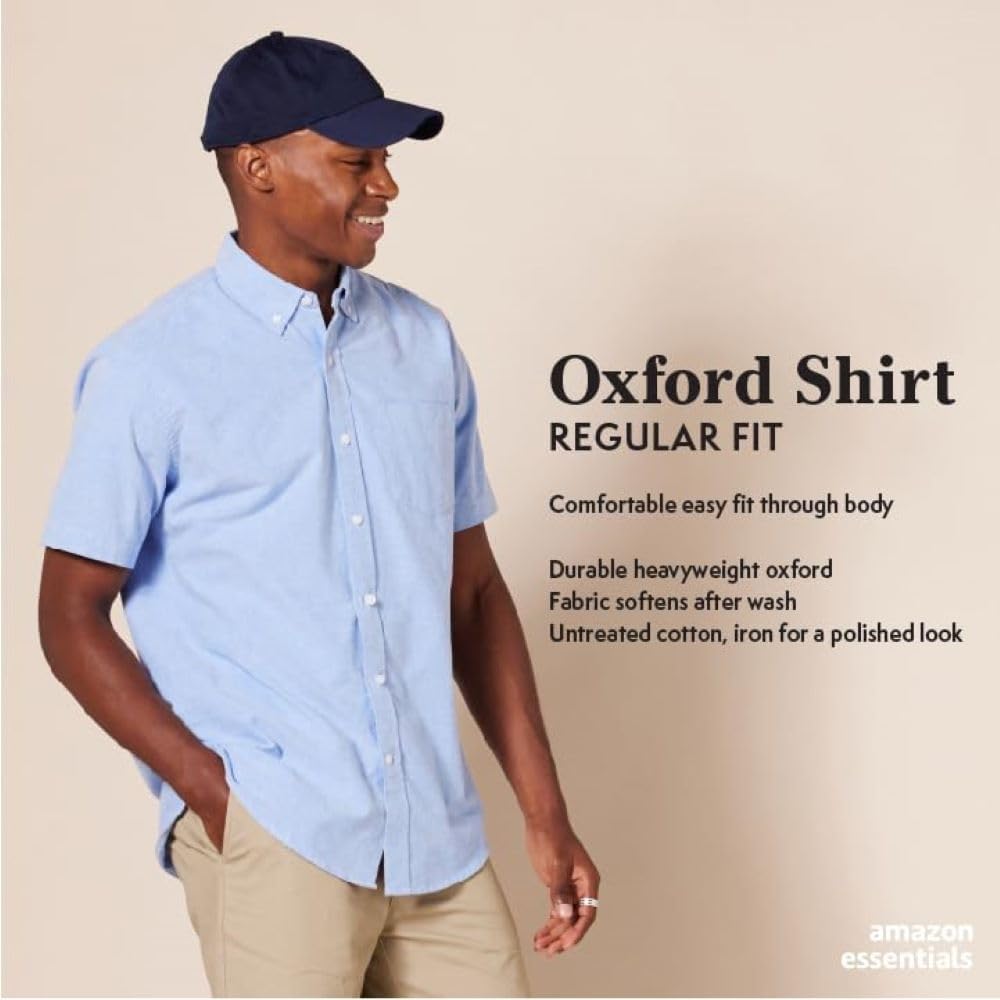 HOTAmazon Essentials Men's Short-Sleeve Oxford Shirt with Pocket