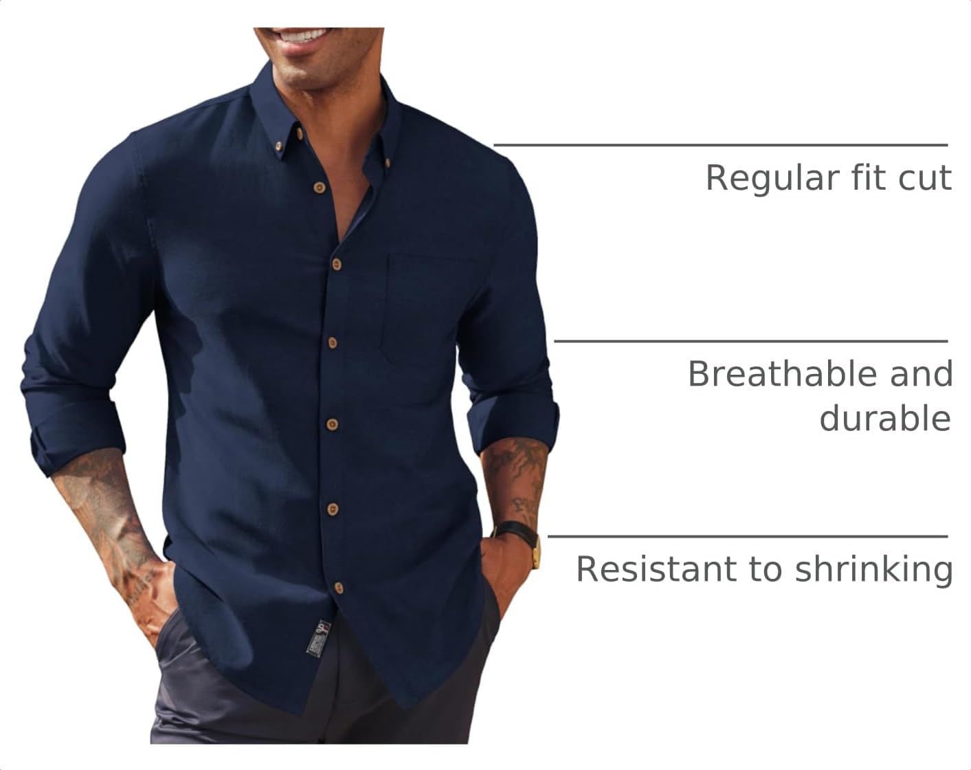HOTPJ PAUL JONES Mens Oxford Button Down Shirt Long Sleeve Shirt | Mens Dress Shirts Untucked, Breathable, Wear-Resistant, Regular Fit, Classic Business Casual Formal Wear, with Chest Pocket