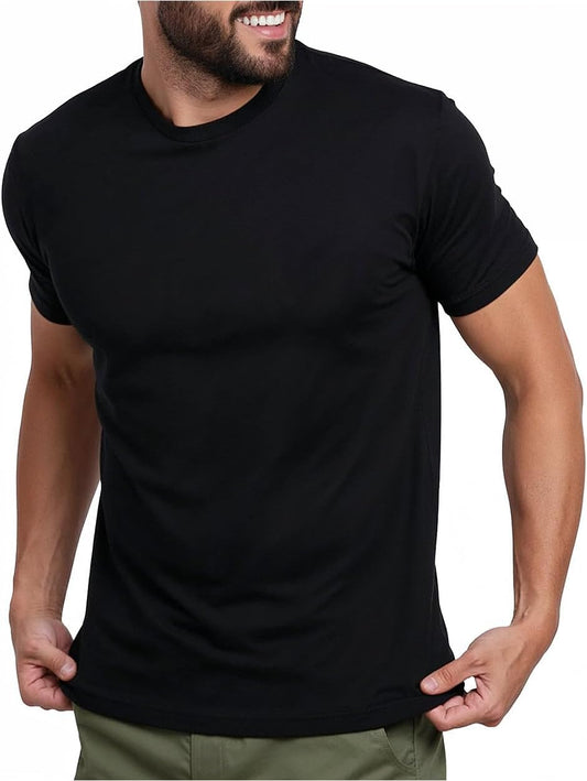 HOTMens T Shirts Soft Cotton Crew Neck Athletic Fit Casual Tees S-4XL | Soft cotton blend casual tee shirts with 4-way stretch - tag-free athletic fit for gym, work & casual wear. A go-to gift.