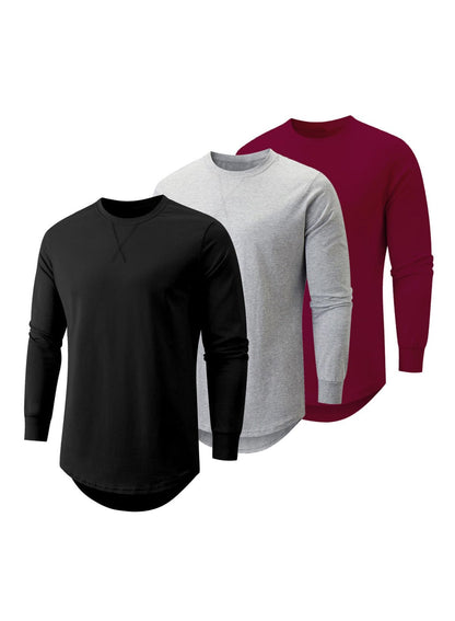 HOTJMIERR Mens 3 Pack Cotton Hipster Hip Hop Longline Crewneck T-Shirt