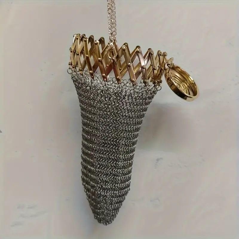 HOT1920s Vintage British Coin Purse Handcrafted Chainmail Metal Mini Pendant, Retro Nostalgic Coin Holder ClassicAntique Style Accessory for Coins Jewelry