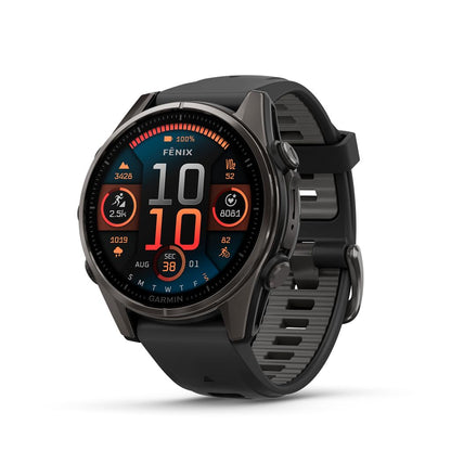 HOTGarmin fēnix® 8 – 47mm, AMOLED, Premium Multisport GPS Smartwatch, Long-Lasting Battery Life, Dive-Rated, Built-in LED Flashlight, Slate Gray with Black Band | LED Flashlight, Dive-Rated, Speaker and Mic, 32GB, Slate Gray and Black Band