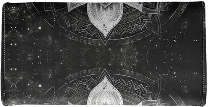 HOTLotus Mandala Women PU Leather Tri-fold Wallets Black And White Sketch Flower Zipper Pocket Buckle Money Manager Starry Sky Tall Billfold Secretary Cash Wallet