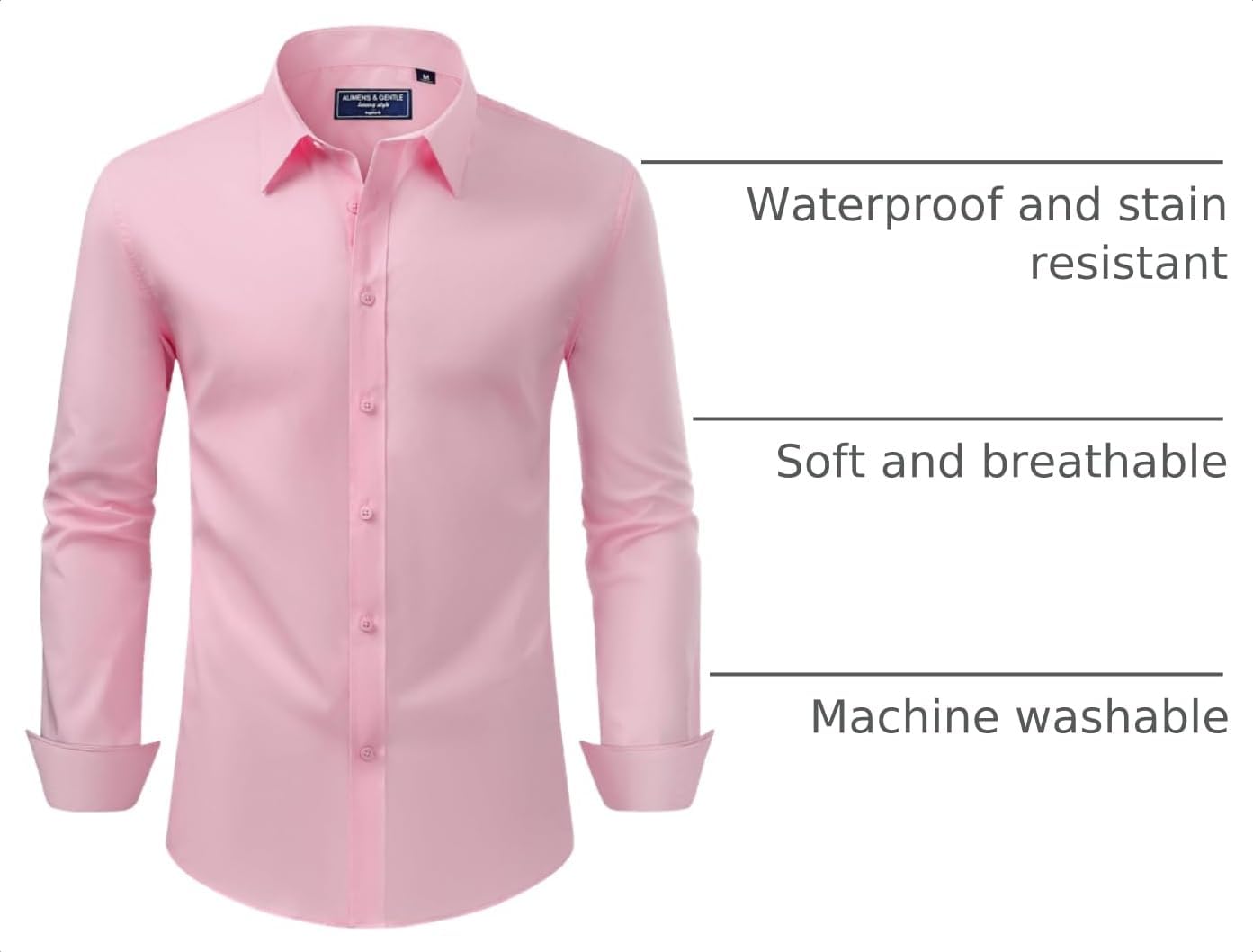 HOTAlimens & Gentle Men's Dress Shirt Regular Fit Stretch Stain Shield Long Sleeve Solid Business Wedding Button Down Shirts