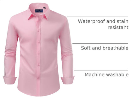 HOTAlimens & Gentle Men's Dress Shirt Regular Fit Stretch Stain Shield Long Sleeve Solid Business Wedding Button Down Shirts