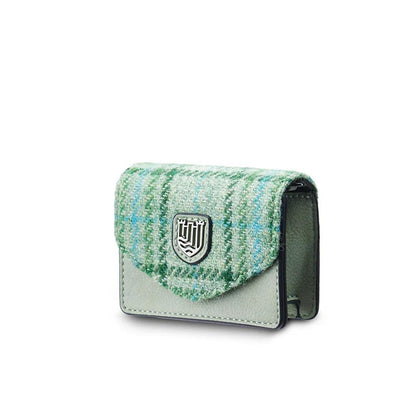 HOTIslander The Card Case - Made of Microfibre Leather & Harris Tweed, 4.13'x3.14' (Pink and Blue Tartan)