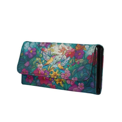HOTNorth Cardinals Bird Women Wallet Long Trifold Checkbook Wallets with Zipper Pocket, Mosaic Art Birds Flowers Credit Card Holder PU Leather Billfold Wallet Purse