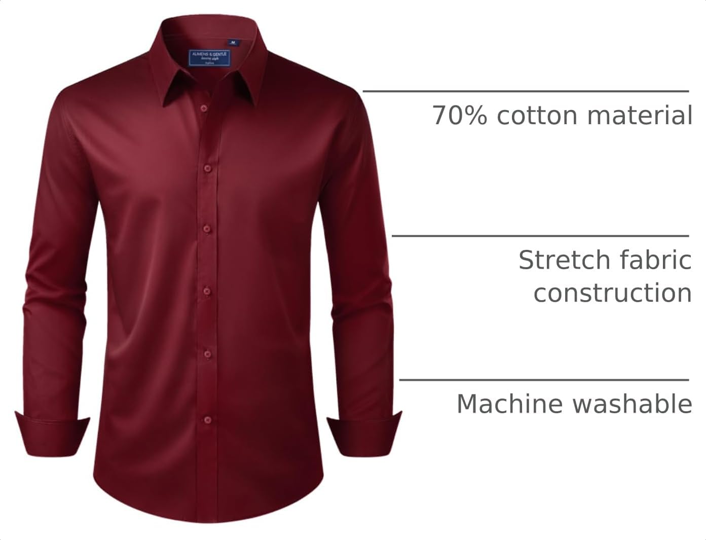 HOTAlimens & Gentle Men's Dress Shirt Regular Fit Stretch Stain Shield Long Sleeve Solid Business Wedding Button Down Shirts