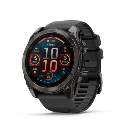HOTGarmin fēnix® 8 – 47 mm,Solar,Sapphire,Premium Multisport GPS Smartwatch, Long-Lasting Battery Life,Dive-Rated, Built-in LED Flashlight, Carbon Gray DLC Titanium Bezel Black/Pebble Gray Silicone Band | - 47 Mm Sapphire Solar Model with Solar Charging,