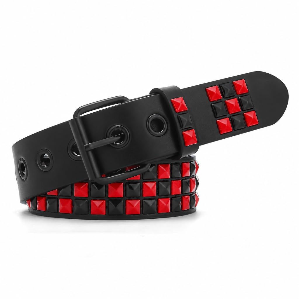HOTStudded Belt, Metal Punk Rock Rivet Belt with Bright Pyramid Studded for Women Men