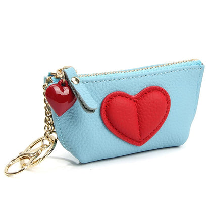 HOTRejolly Coin Pouch Purse for Women Girls Real Leather Mini Change Wallet With Keychain Key Ring Cute Heart Attachment for Purse Cream White