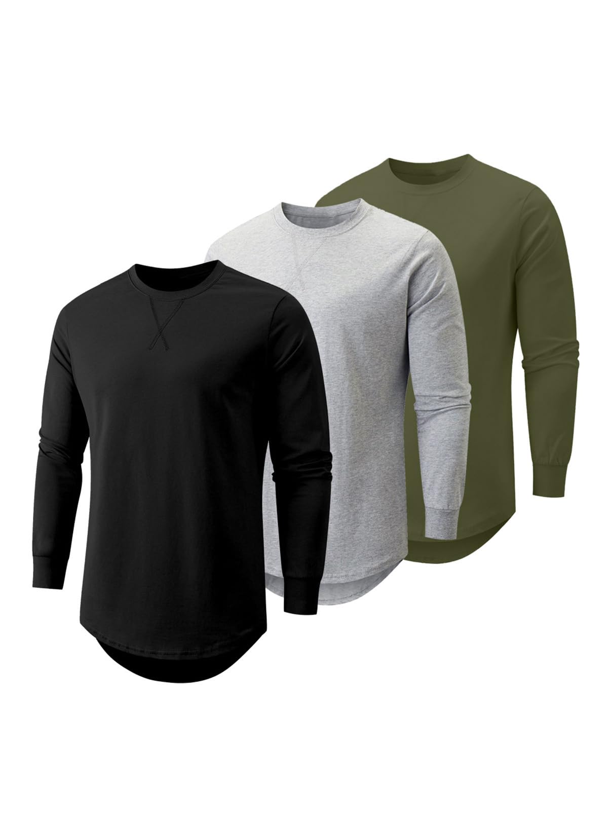 HOTJMIERR Mens 3 Pack Cotton Hipster Hip Hop Longline Crewneck T-Shirt