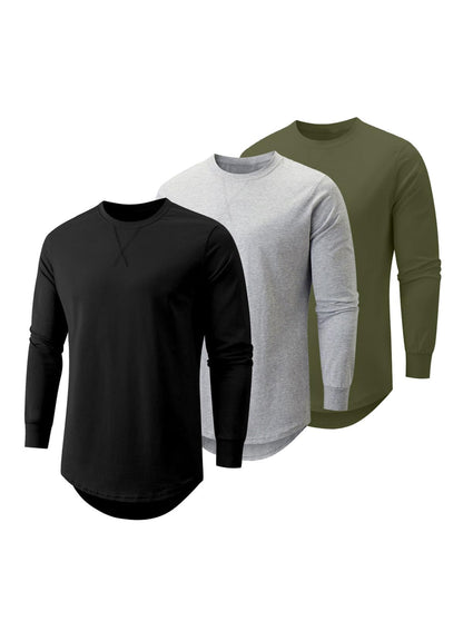 HOTJMIERR Mens 3 Pack Cotton Hipster Hip Hop Longline Crewneck T-Shirt