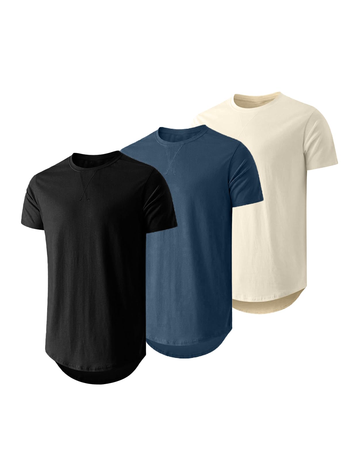 HOTJMIERR Mens 3 Pack Cotton Hipster Hip Hop Longline Crewneck T-Shirt