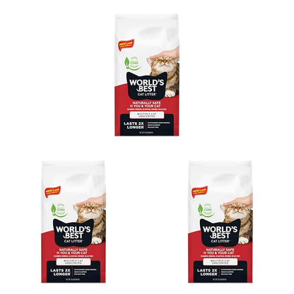 HOTWorld's Best Cat Litter, Multiple Cat, Unscented, Odor Control, 15 lb Bag | Controls tough multi-cat odors and lasts 2x longer; natural corn litter, quick clumping, flushable, 99% dust free