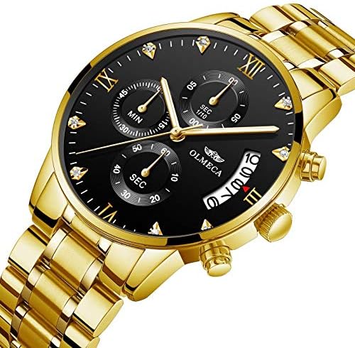 HOTDREAMING Q&P Men's Watches Luxury Fashion Casual Dress Chronograph Waterproof Military Quartz Wristwatches for Men Stainless Steel Band Gold Black