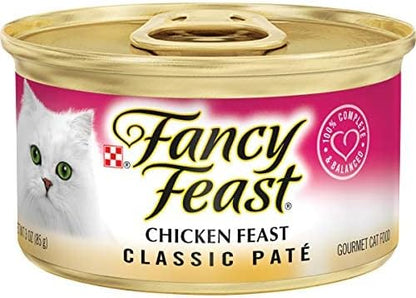 HOTFancy Feast Chicken Feast Classic Pate Collection Grain Free Wet Cat Food Multi-Pack - (Pack of 24) 3 oz. Pull-Top Cans