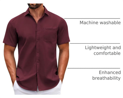 HOTCOOFANDY Mens Short Sleeve Casual Button Down Shirts Summer Untucked Dress Shirts with Pocket