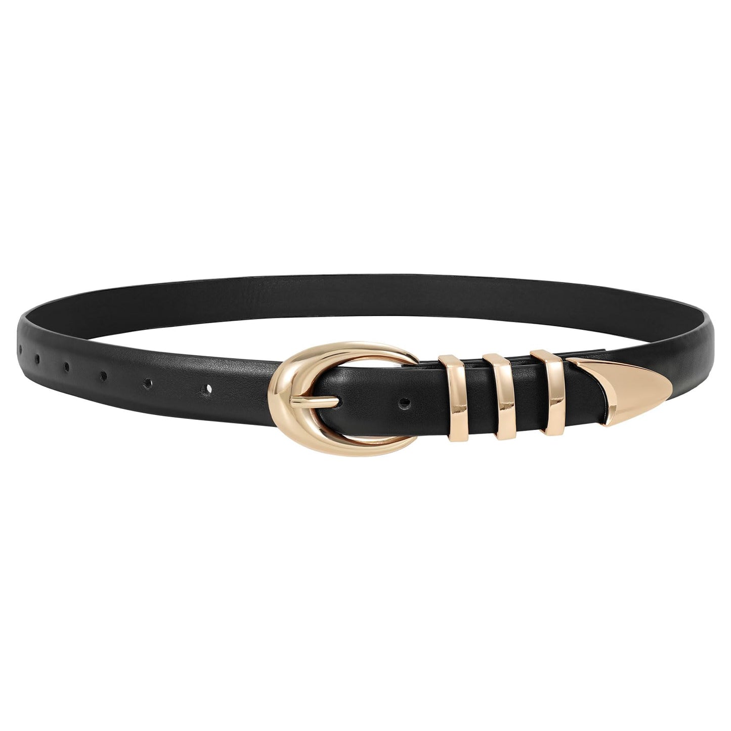 HOTTRIWORKS Women Leather Belt for Jeans Pants Fashion Ladies Skinny Faux Leather Dress belt with Gold Buckle