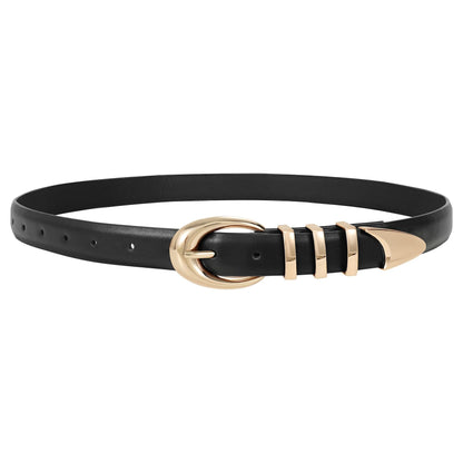 HOTTRIWORKS Women Leather Belt for Jeans Pants Fashion Ladies Skinny Faux Leather Dress belt with Gold Buckle