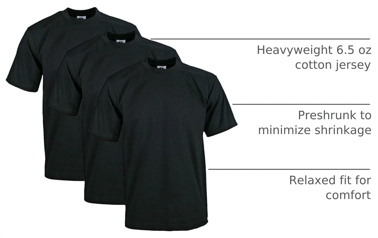 HOTPro Club Men's 3-Pack Heavyweight Cotton Short Sleeve Crew Neck T-Shirt