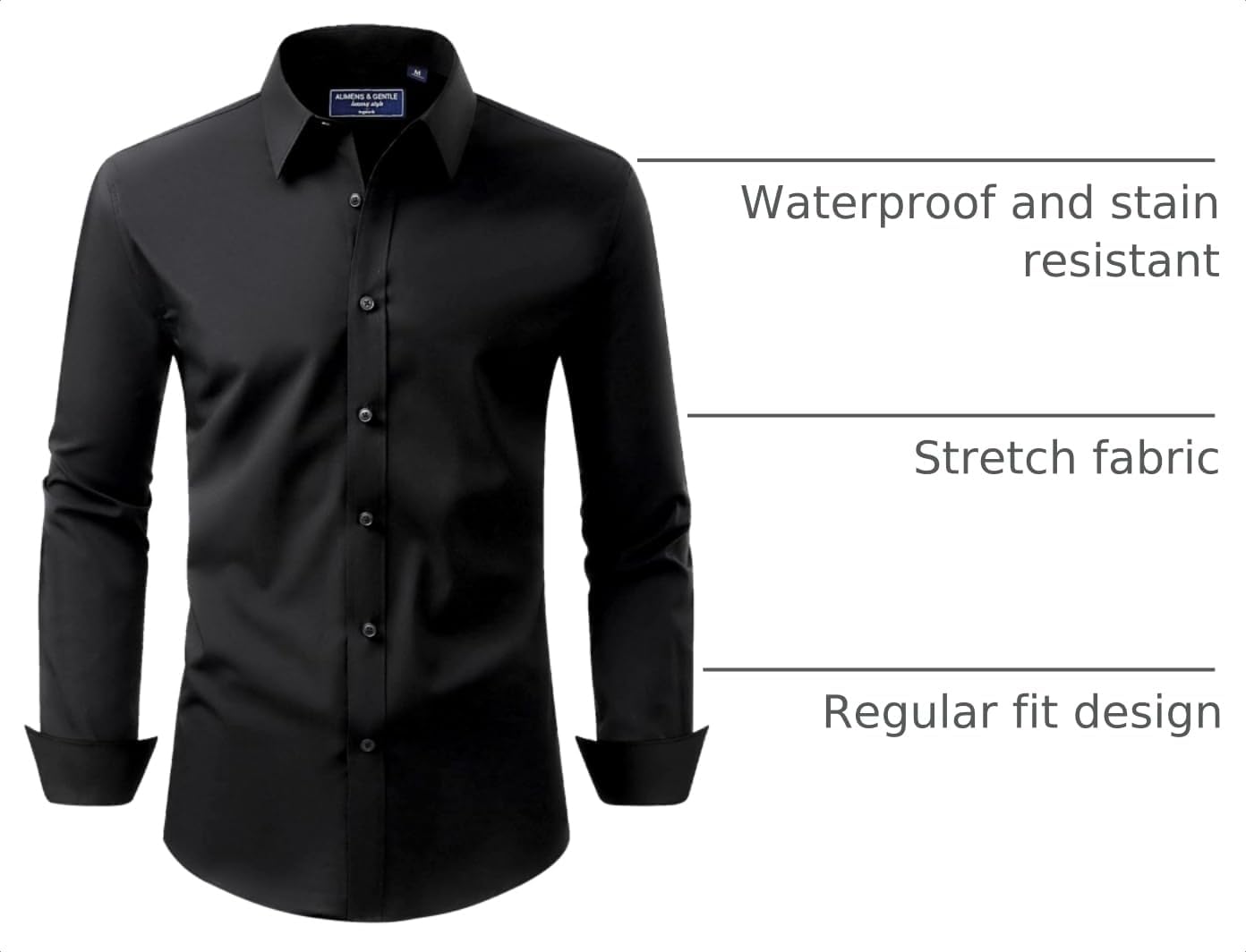 HOTAlimens & Gentle Men's Dress Shirt Regular Fit Stretch Stain Shield Long Sleeve Solid Business Wedding Button Down Shirts