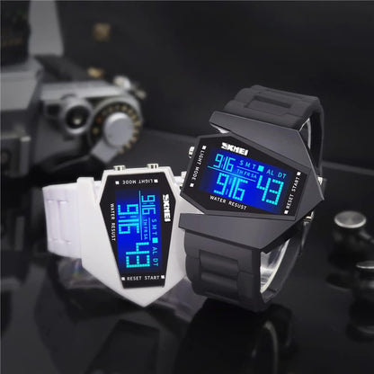 HOTGosasa Men Sports Military Watches Digital Airplane Shaped LED Light Waterproof Watches