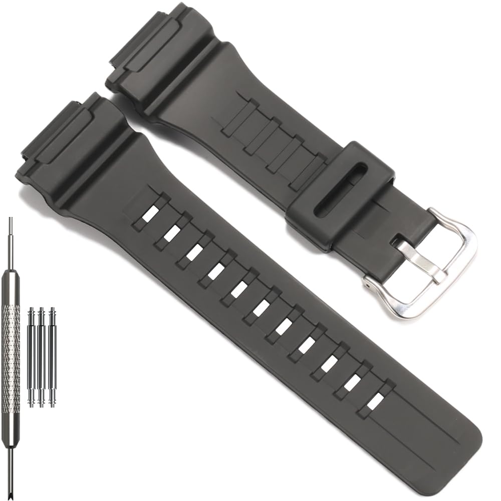 HOTReplacement Band Compatible with Casio W-735H AEQ110BW AEQ110W AQS-800W AQ-S810W Men's Watch Strap Black Resin Wristband With Metal buckle