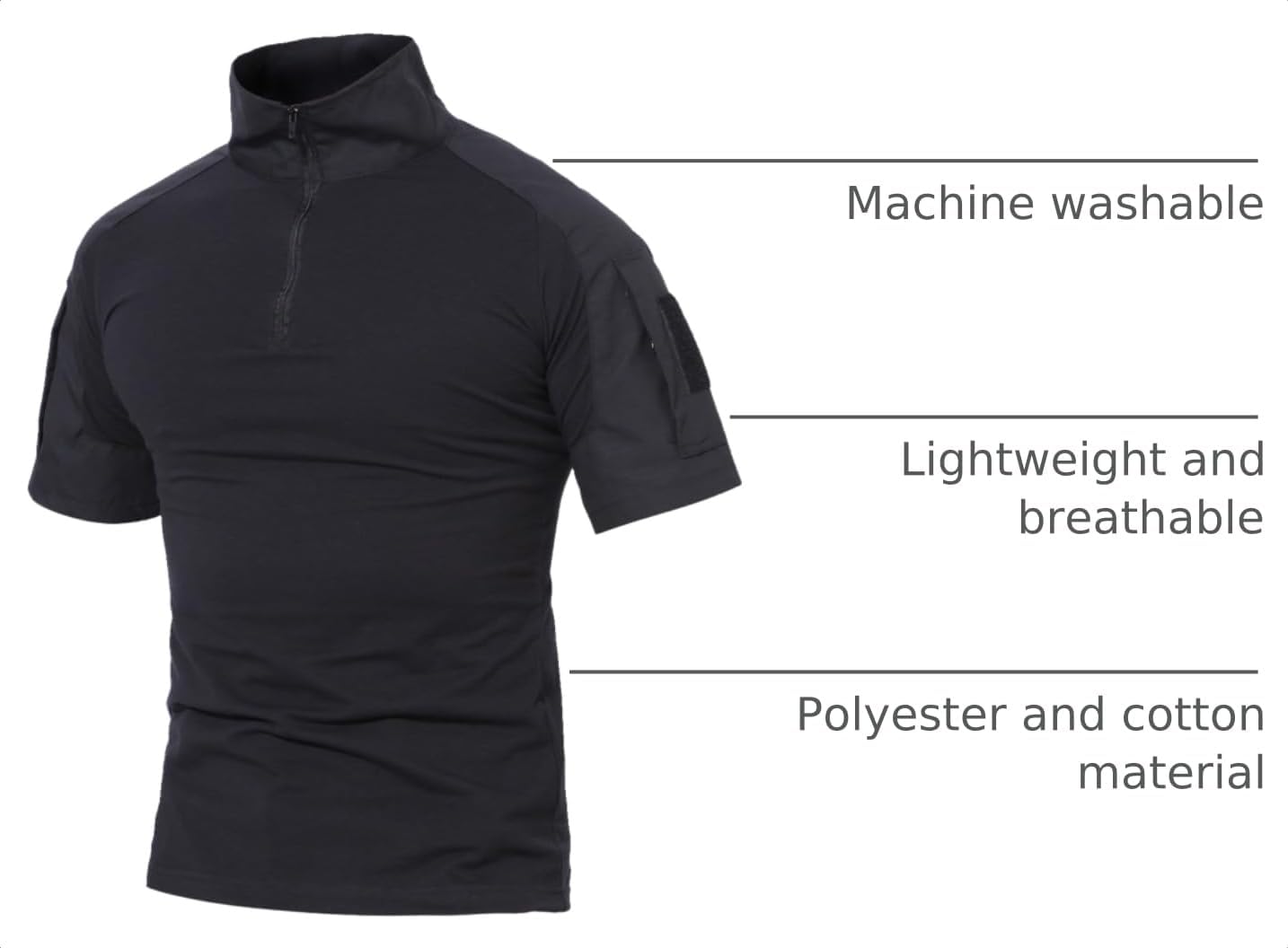 HOTMAGCOMSEN Men's Tactical Military Shirts 1/4 Zip Short Sleeve Slim Fit | Combat, Work, Hiking, Camping, Outdoor, Army Shirt
