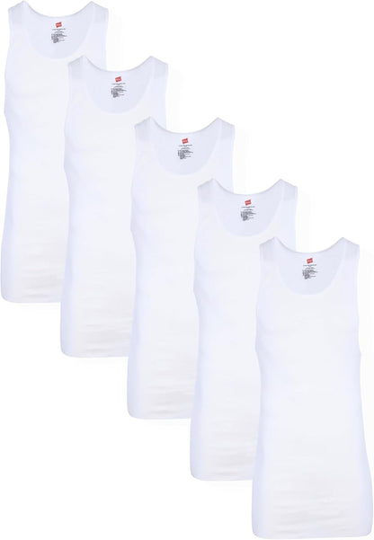 HOTHanes Men’s Tall 100% Cotton Ribbed Tank Tagless Undershirts, Multipack