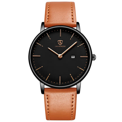 HOTBEN NEVIS Watch, Mens Watch, Minimalist Fashion Simple Wrist Watch Analog Date with Leather Strap