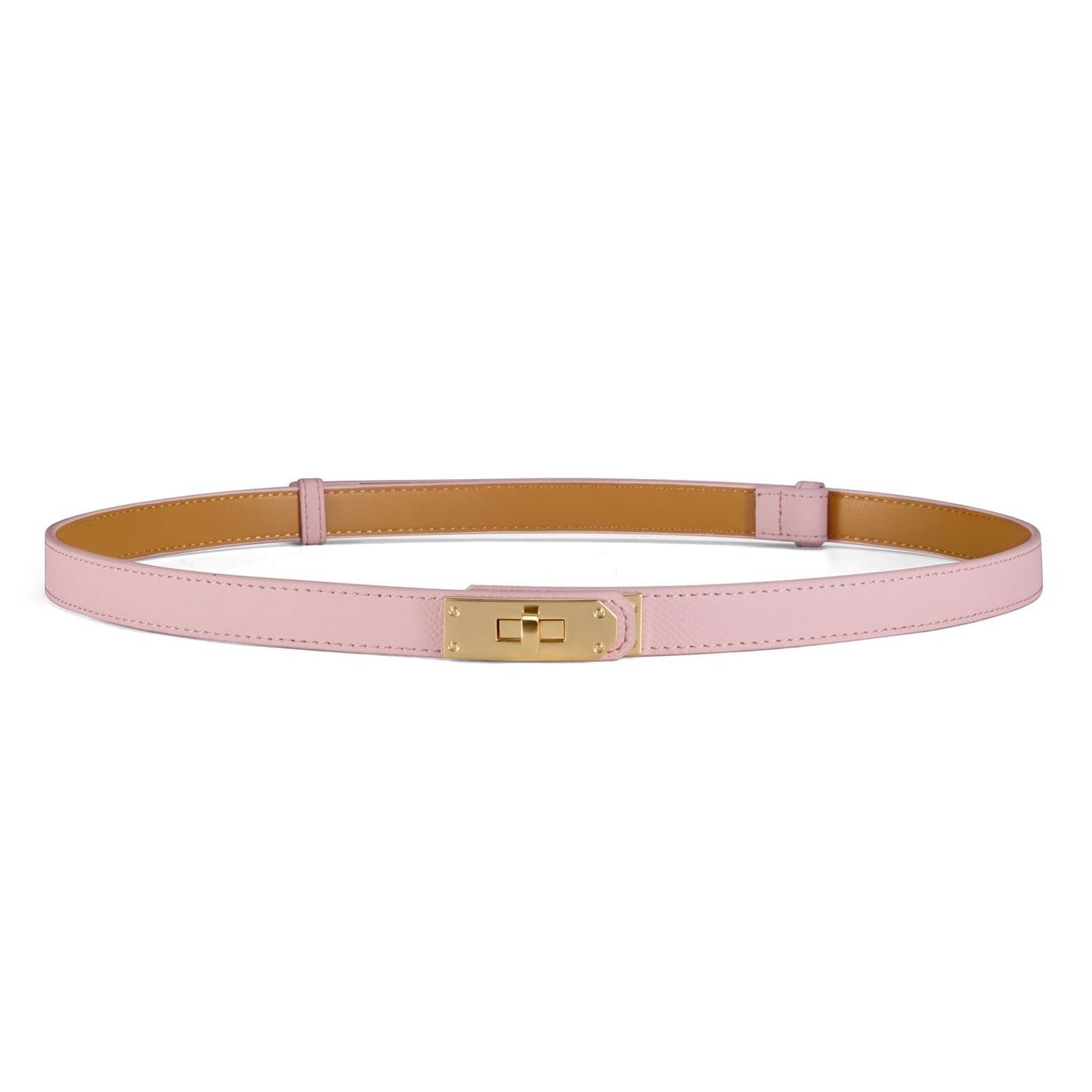 HOTWomen’s Skinny Leather Belt with Gold or Silver Turn-Lock Buckle – Adjustable Thin Belt for Dresses, Office & Wedding
