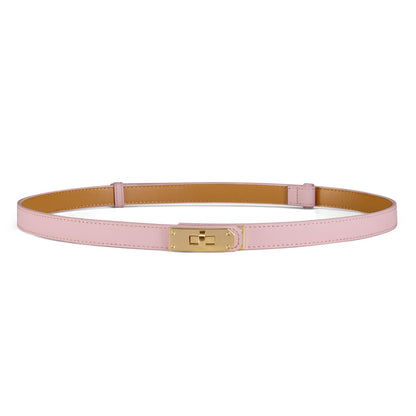 HOTWomen’s Skinny Leather Belt with Gold or Silver Turn-Lock Buckle – Adjustable Thin Belt for Dresses, Office & Wedding